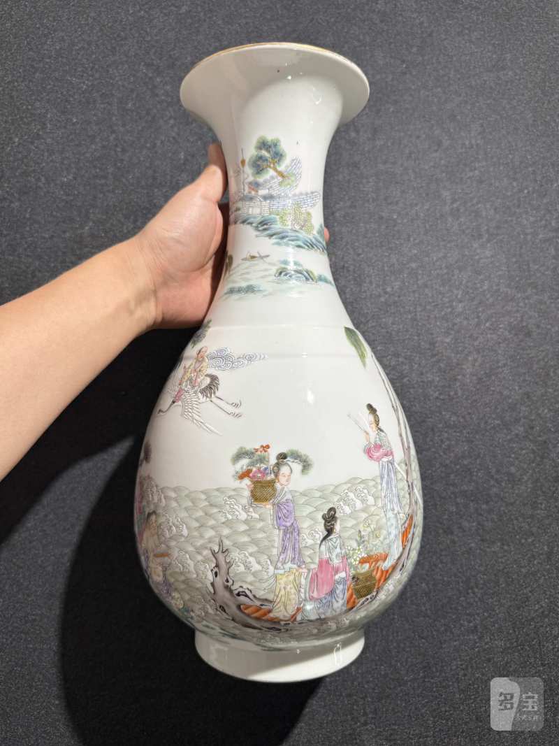 民国 粉彩群仙祝寿图瓶一对 - 图9